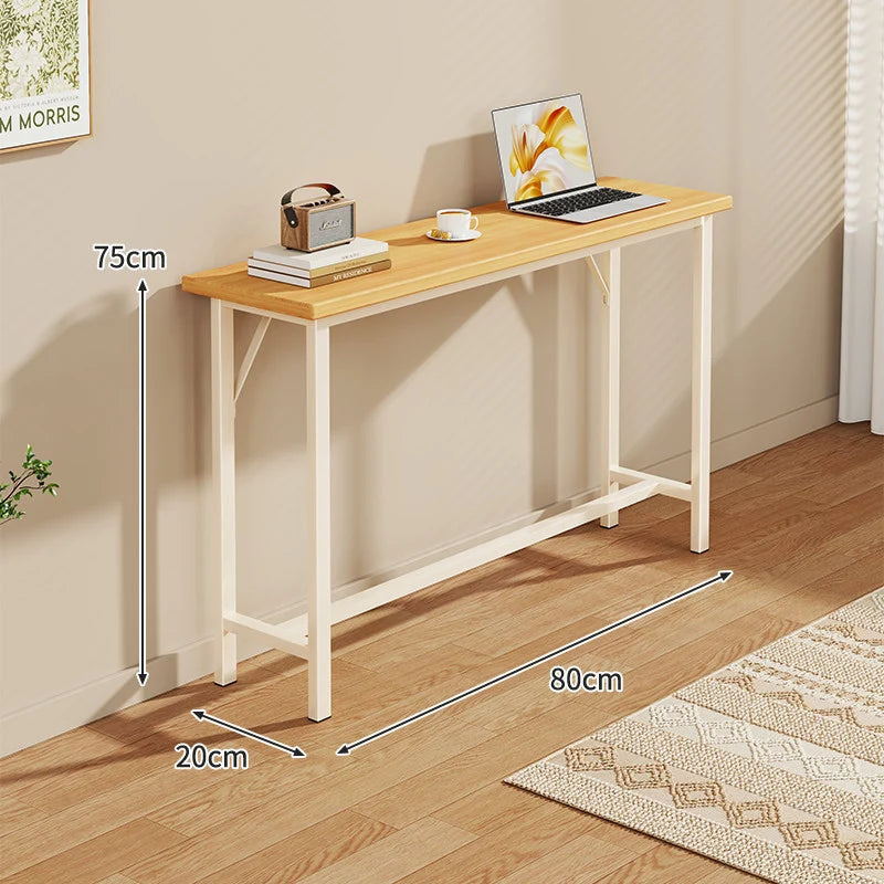 Console Table Slim Profile Oak-Look Top Metal Frame