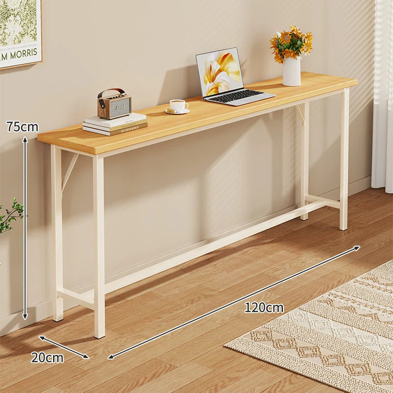 Console Table Slim Profile Oak-Look Top Metal Frame