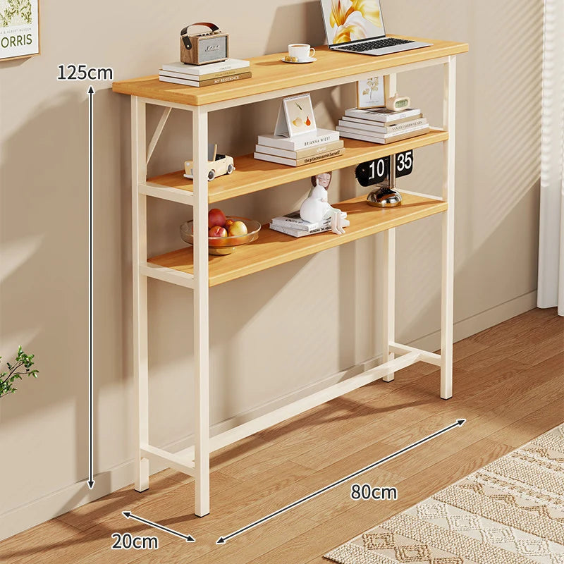Console Table Slim Profile Oak-Look Top Metal Frame