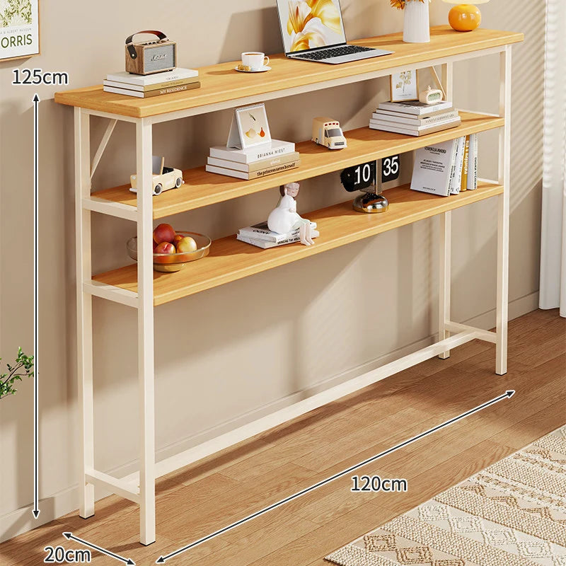 Console Table Slim Profile Oak-Look Top Metal Frame