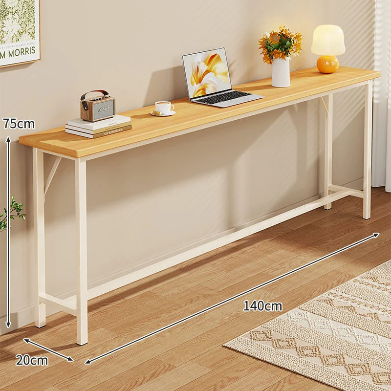 Console Table Slim Profile Oak-Look Top Metal Frame
