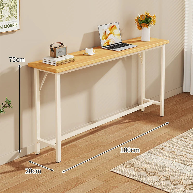 Console Table Slim Profile Oak-Look Top Metal Frame
