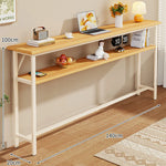 Console Table Slim Profile Oak-Look Top Metal Frame