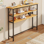 Console Table Slim Profile Oak-Look Top Metal Frame