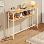 Console Table Slim Profile Oak-Look Top Metal Frame