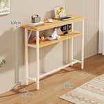 Console Table Slim Profile Oak-Look Top Metal Frame
