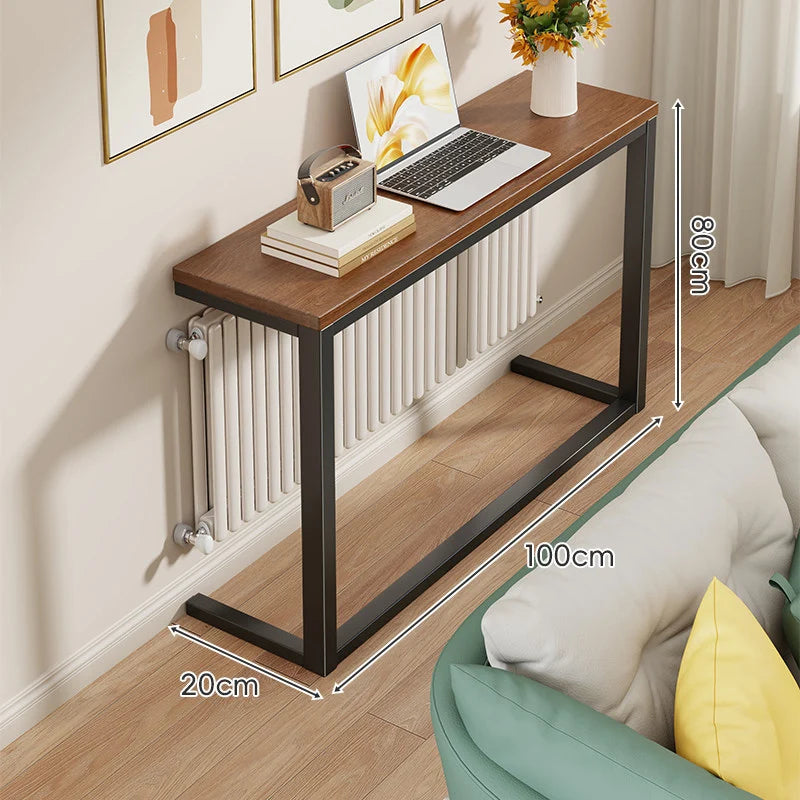 Console Table Slim Profile Wood Top Steel Frame