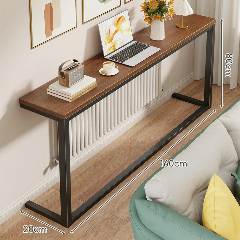 Console Table Slim Profile Wood Top Steel Frame