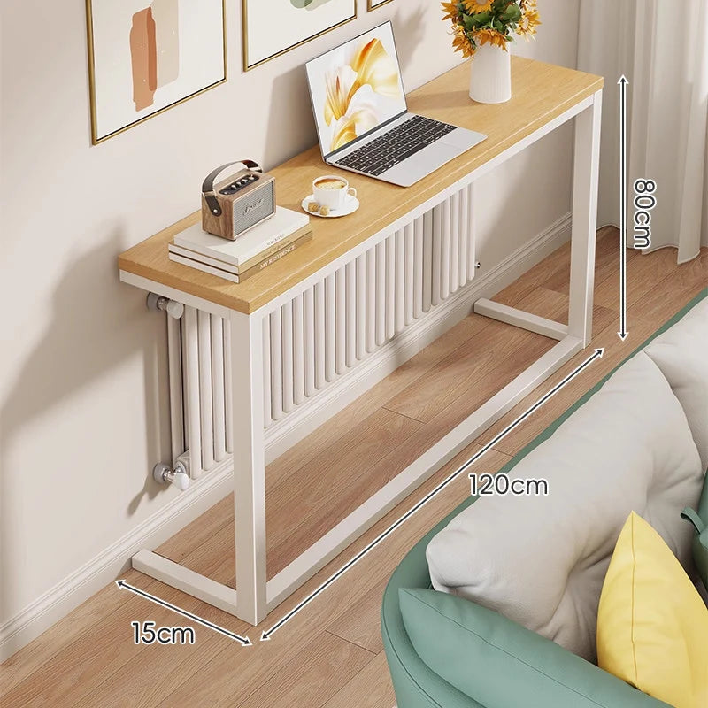 Console Table Slim Profile Wood Top Steel Frame
