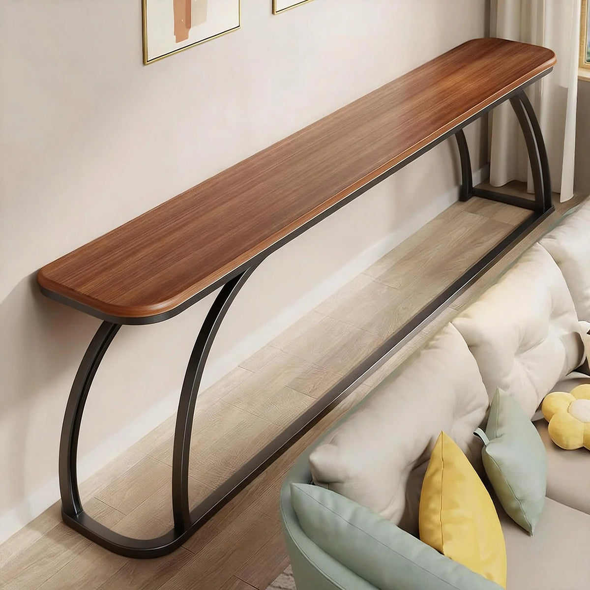 Console Table Slim Space-Saving Engineered Wood Top Steel Frame