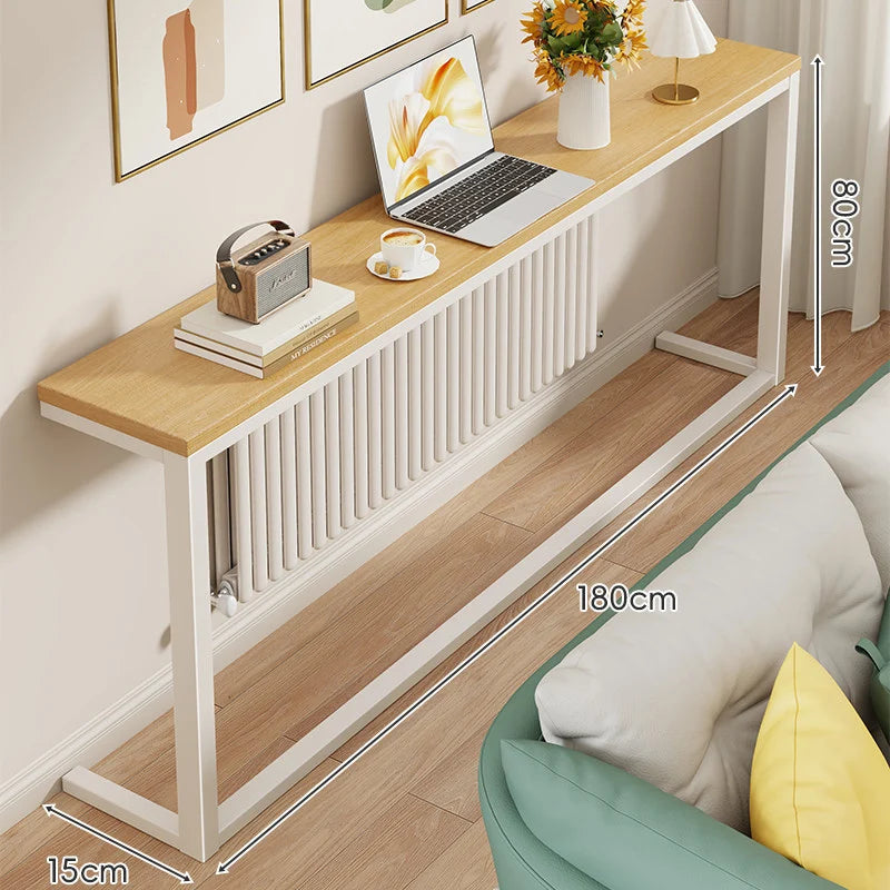 Console Table Slim Space-Saving Engineered Wood Top Steel Frame