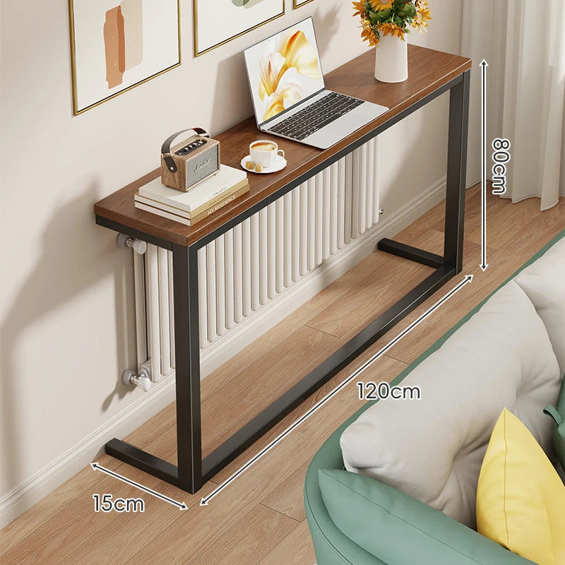 Console Table Slim Space-Saving Engineered Wood Top Steel Frame