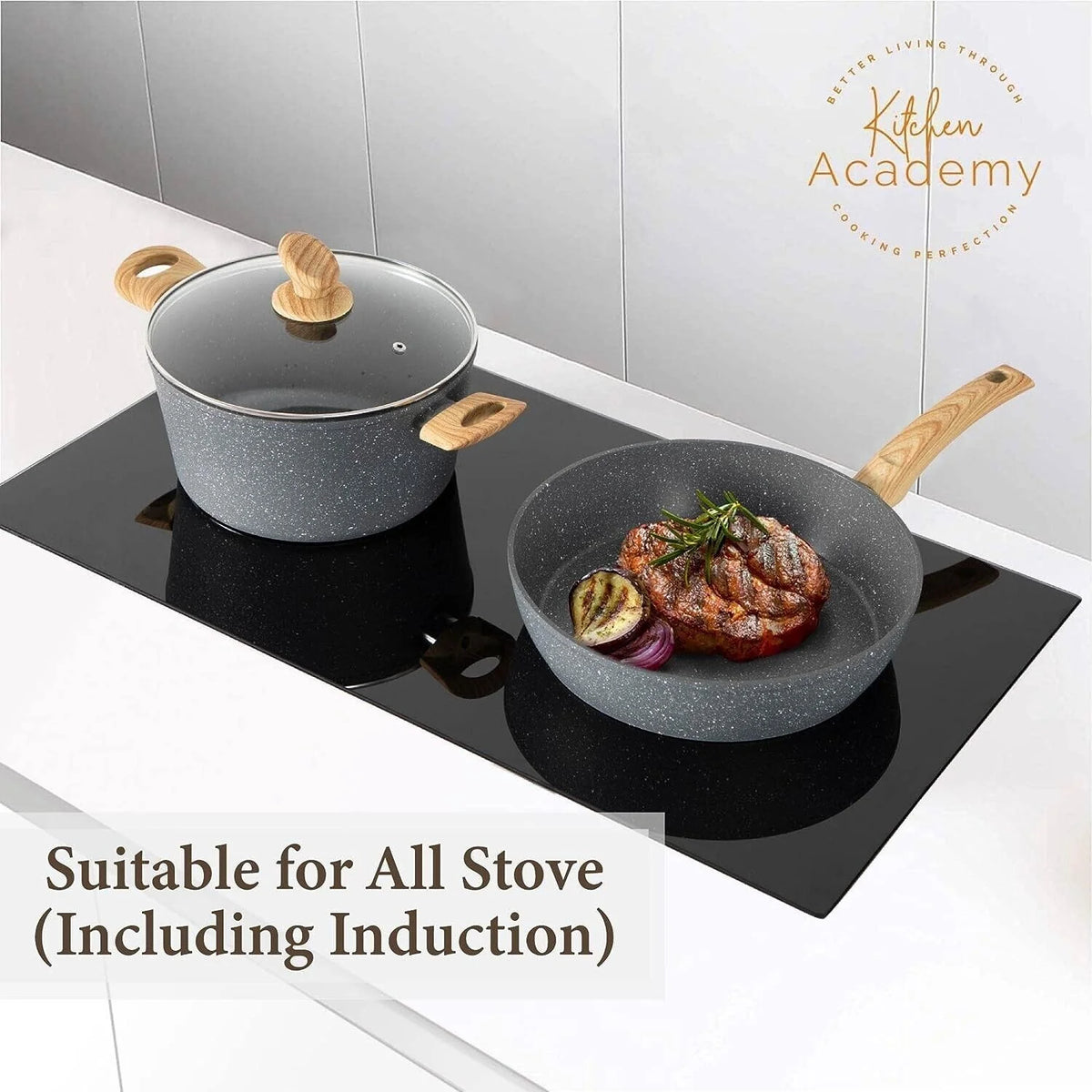 Cookware Set Granite Nonstick 12-Piece Vented Glass Lids