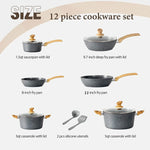 Cookware Set Granite Nonstick 12-Piece Vented Glass Lids