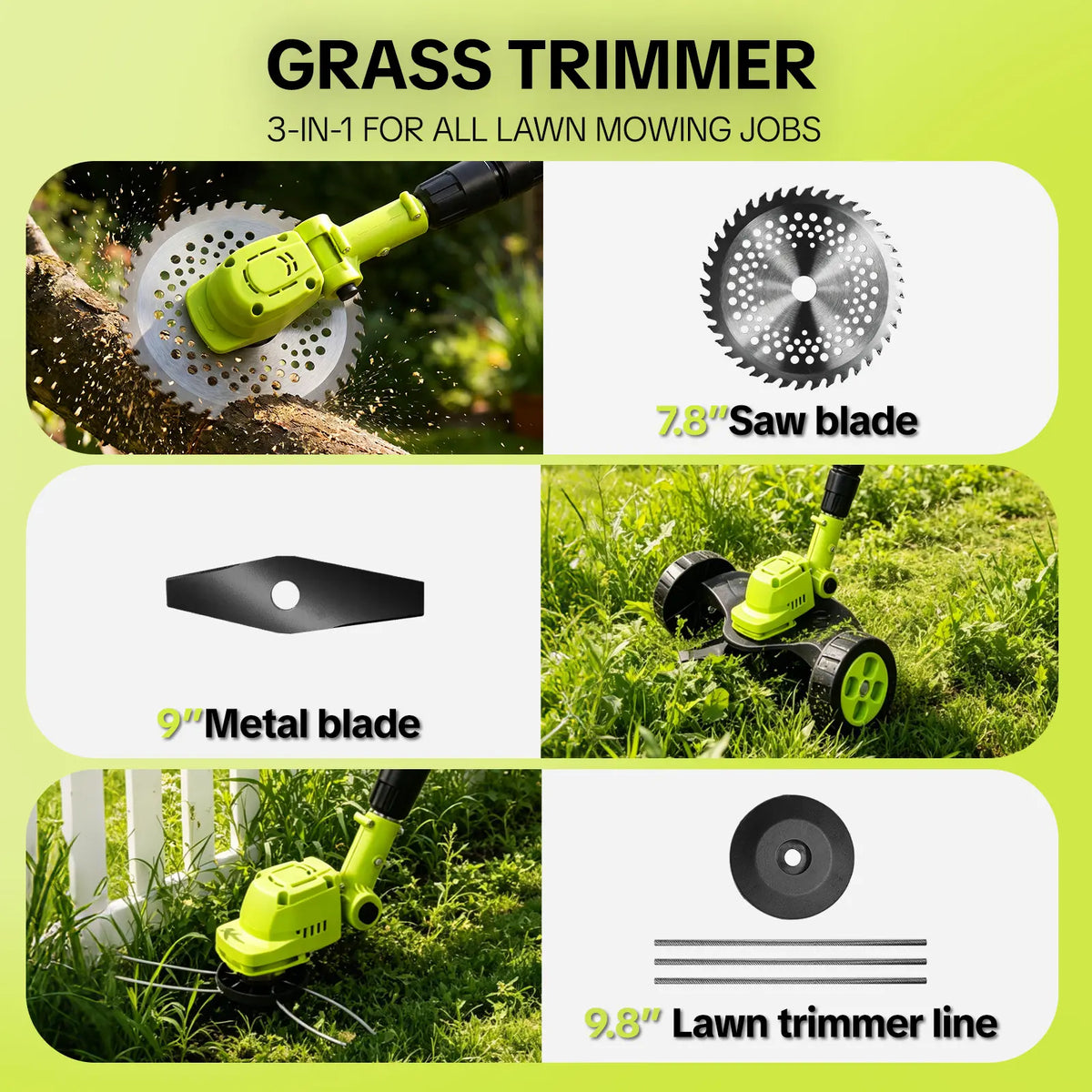 Cordless Lawn Mower 3-in-1 Trimmer & Edger