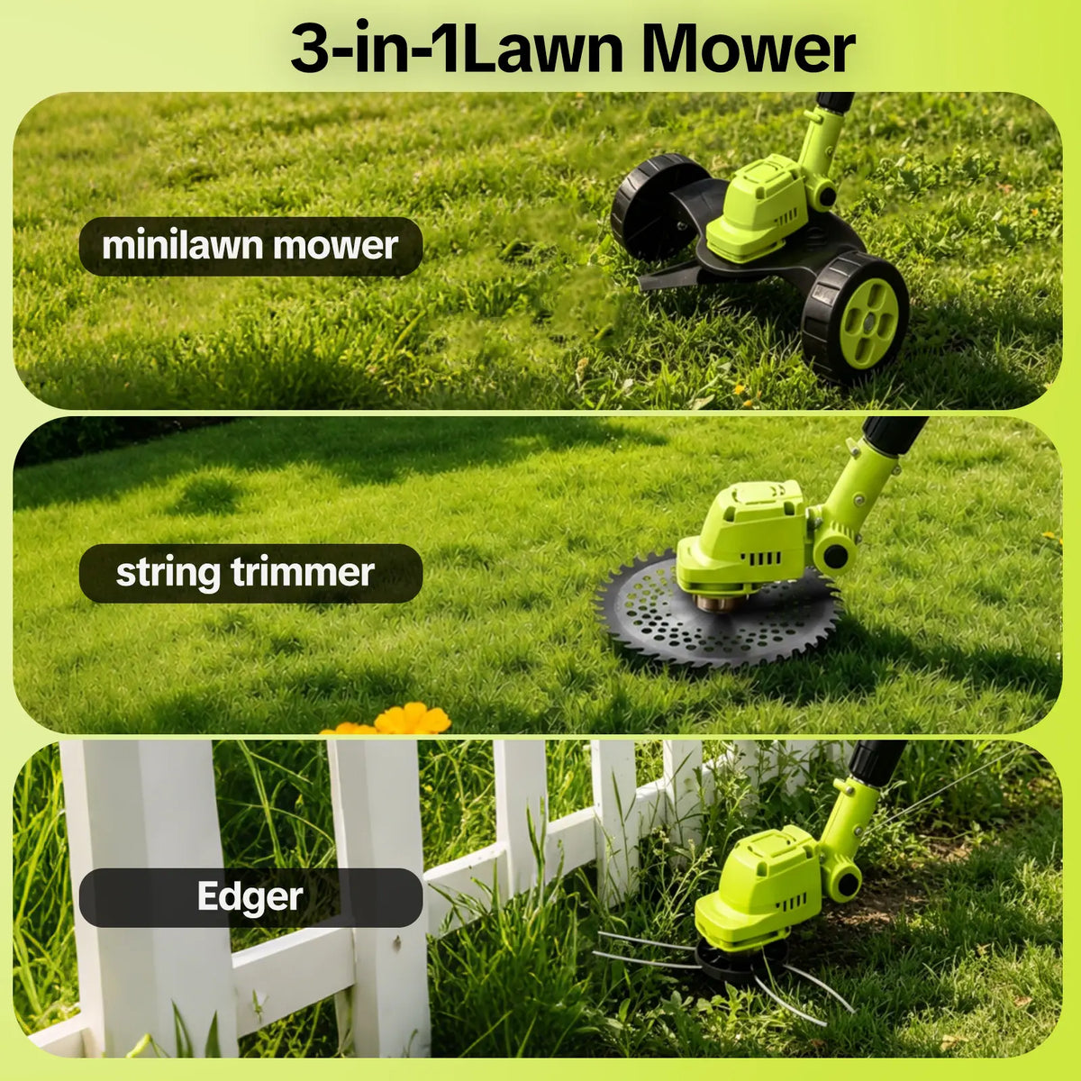 Cordless Lawn Mower 3-in-1 Trimmer & Edger