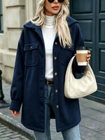 Corduroy Jacket Cotton Blend Hooded Oversized Fit Four Pockets
