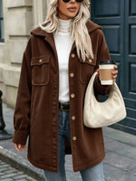 Corduroy Jacket Cotton Blend Hooded Oversized Fit Four Pockets