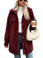 Corduroy Jacket Cotton Blend Hooded Oversized Fit Four Pockets