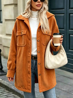 Corduroy Jacket Cotton Blend Hooded Oversized Fit Four Pockets