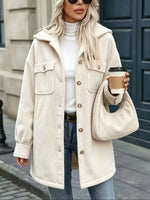 Corduroy Jacket Cotton Blend Hooded Oversized Fit Four Pockets