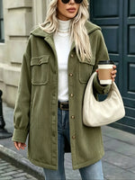 Corduroy Jacket Cotton Blend Hooded Oversized Fit Four Pockets