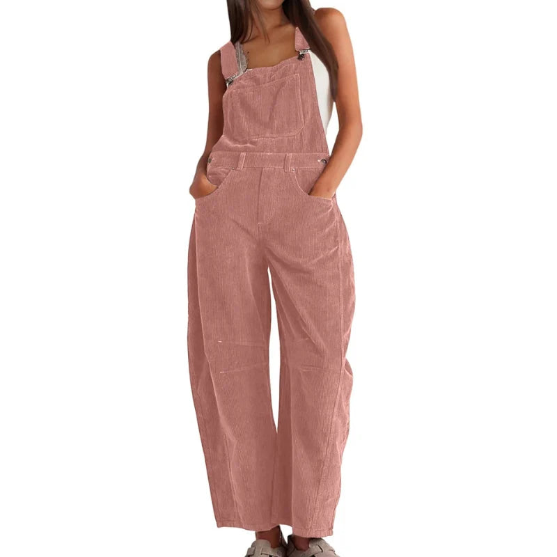 Corduroy Overalls Wide-Leg Adjustable Straps Side Pockets