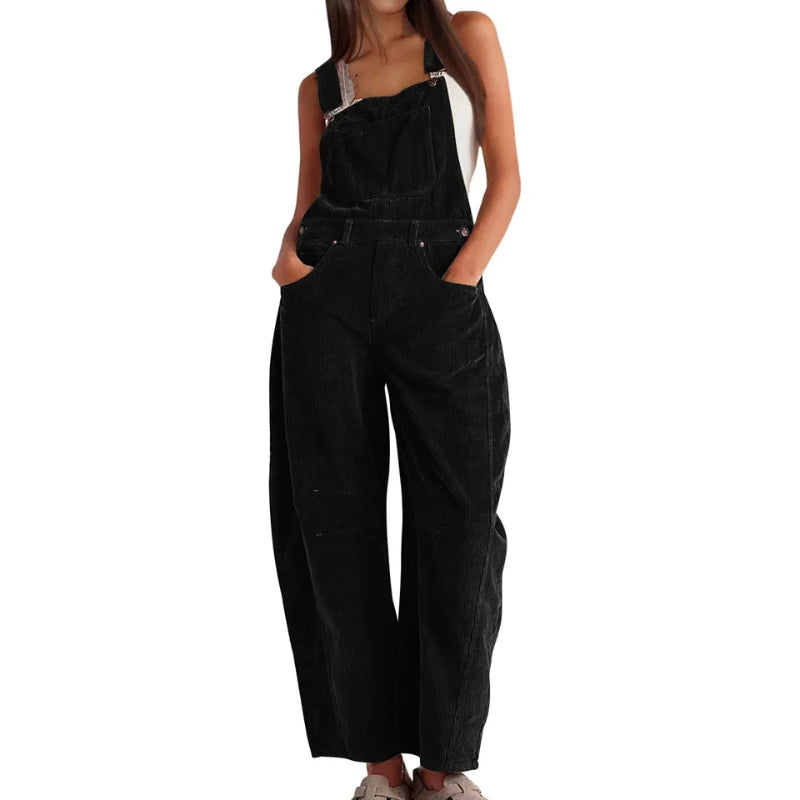 Corduroy Overalls Wide-Leg Adjustable Straps Side Pockets