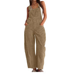 Corduroy Overalls Wide-Leg Adjustable Straps Side Pockets