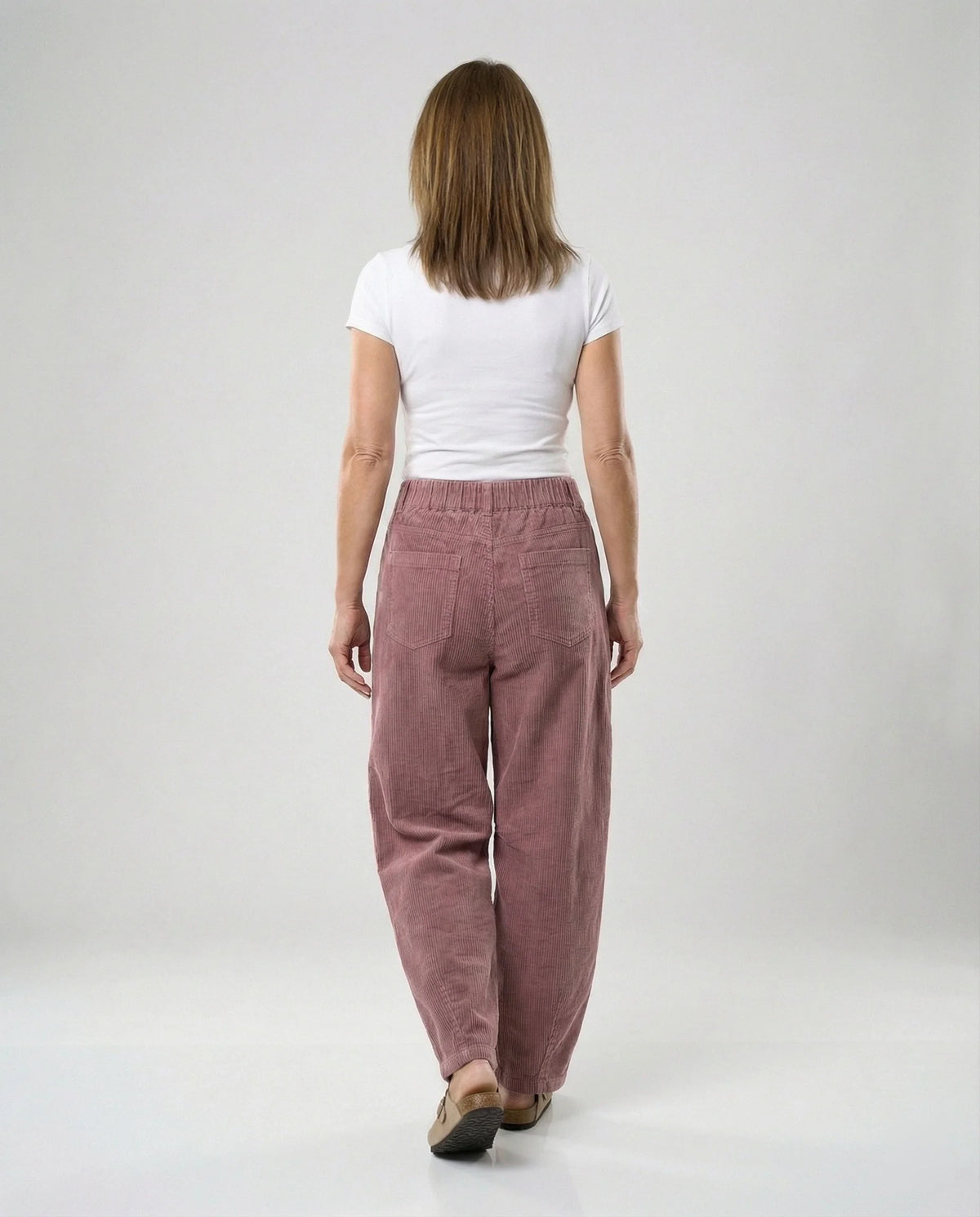 Corduroy Pants Wide-Leg Fit Elastic Waistband