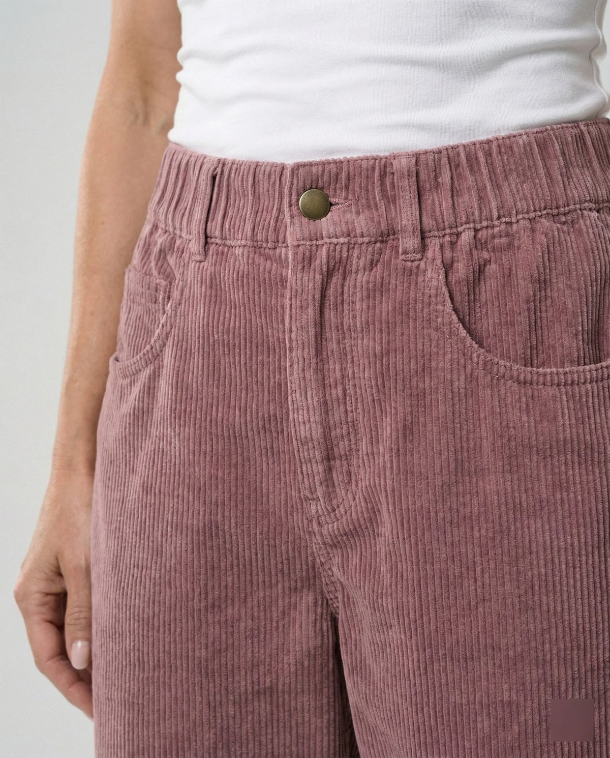 Corduroy Pants Wide-Leg Fit Elastic Waistband