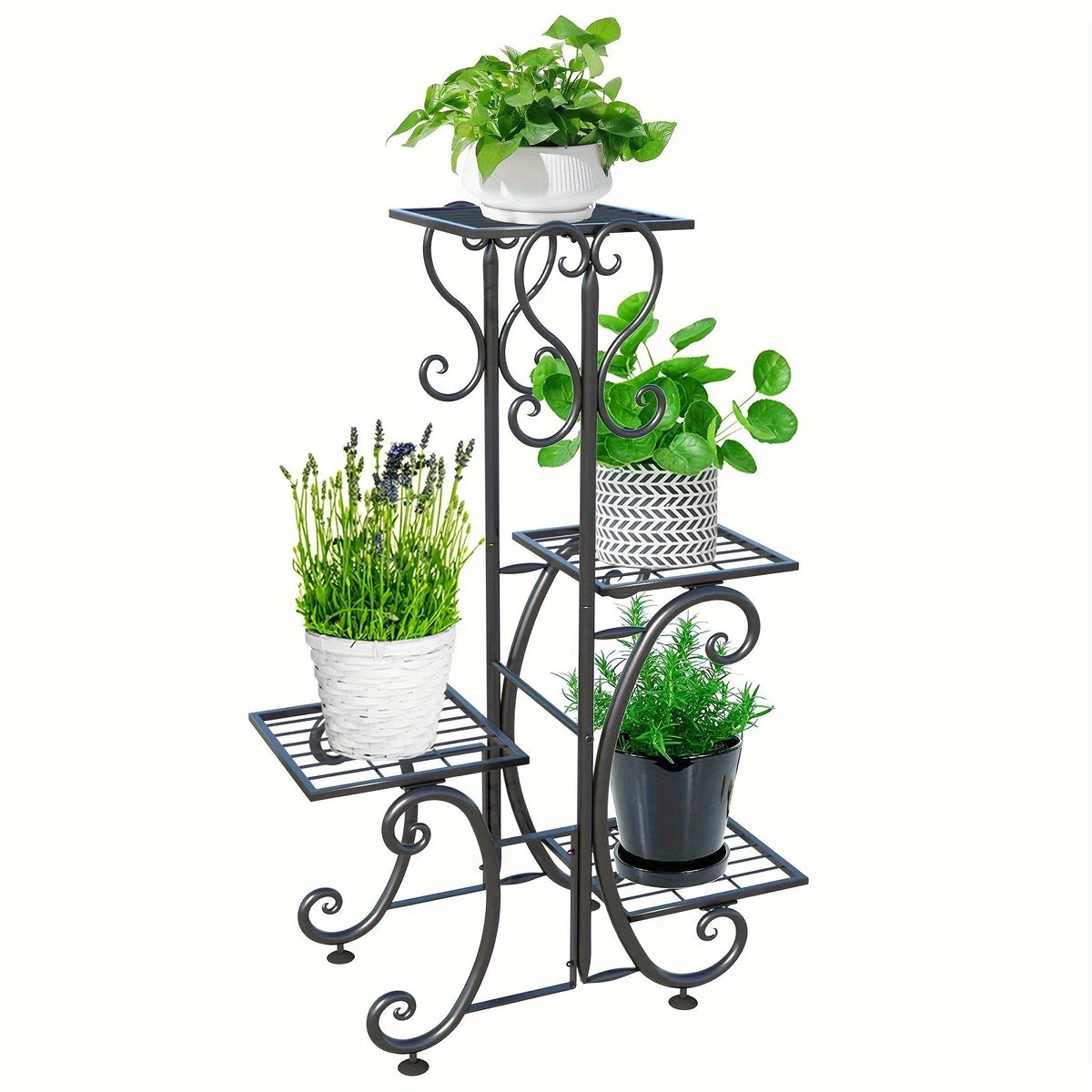 Corner Plant Stand 4-Tier Rust-Resistant Wrought Iron