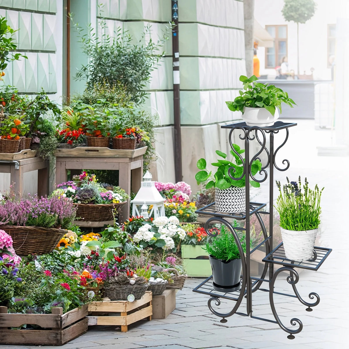 Corner Plant Stand 4-Tier Wrought Iron Anti-Rust