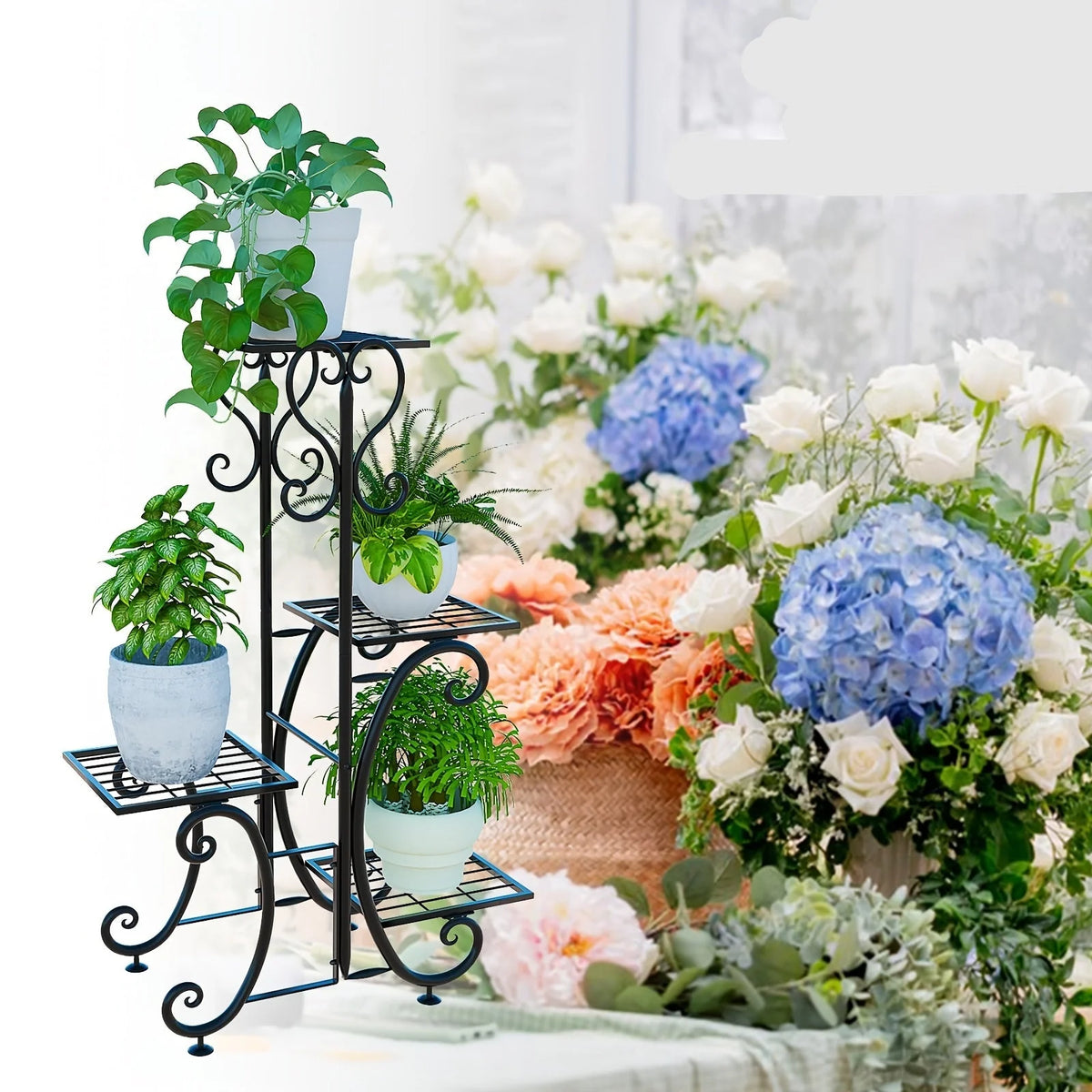 Corner Plant Stand 4-Tier Wrought Iron Anti-Rust