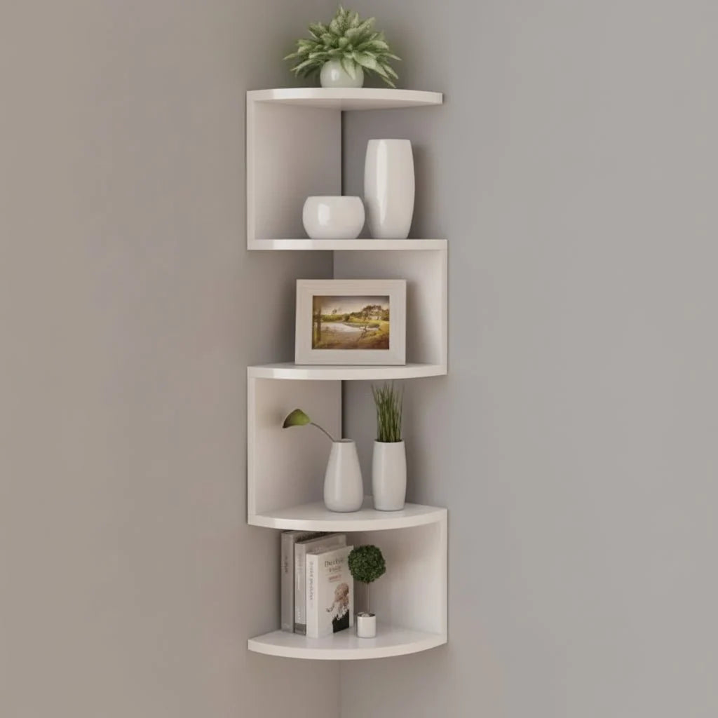 Corner Wall Shelf Multi-Tier Lacquered MDF