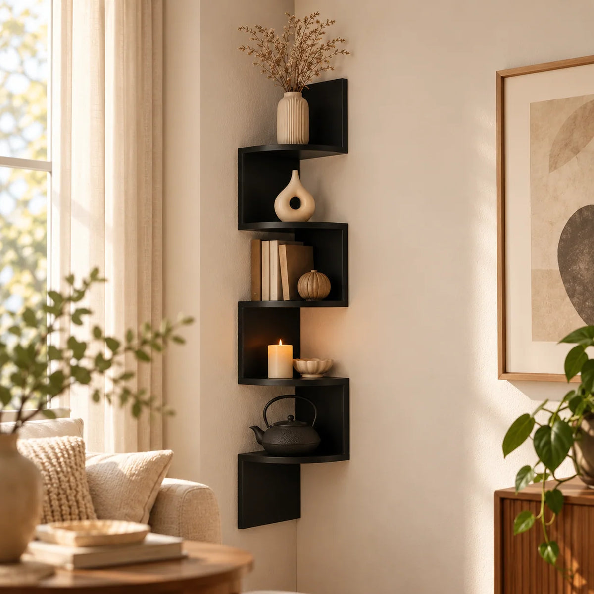 Corner Wall Shelf Multi-Tier Space-Saving Display Storage