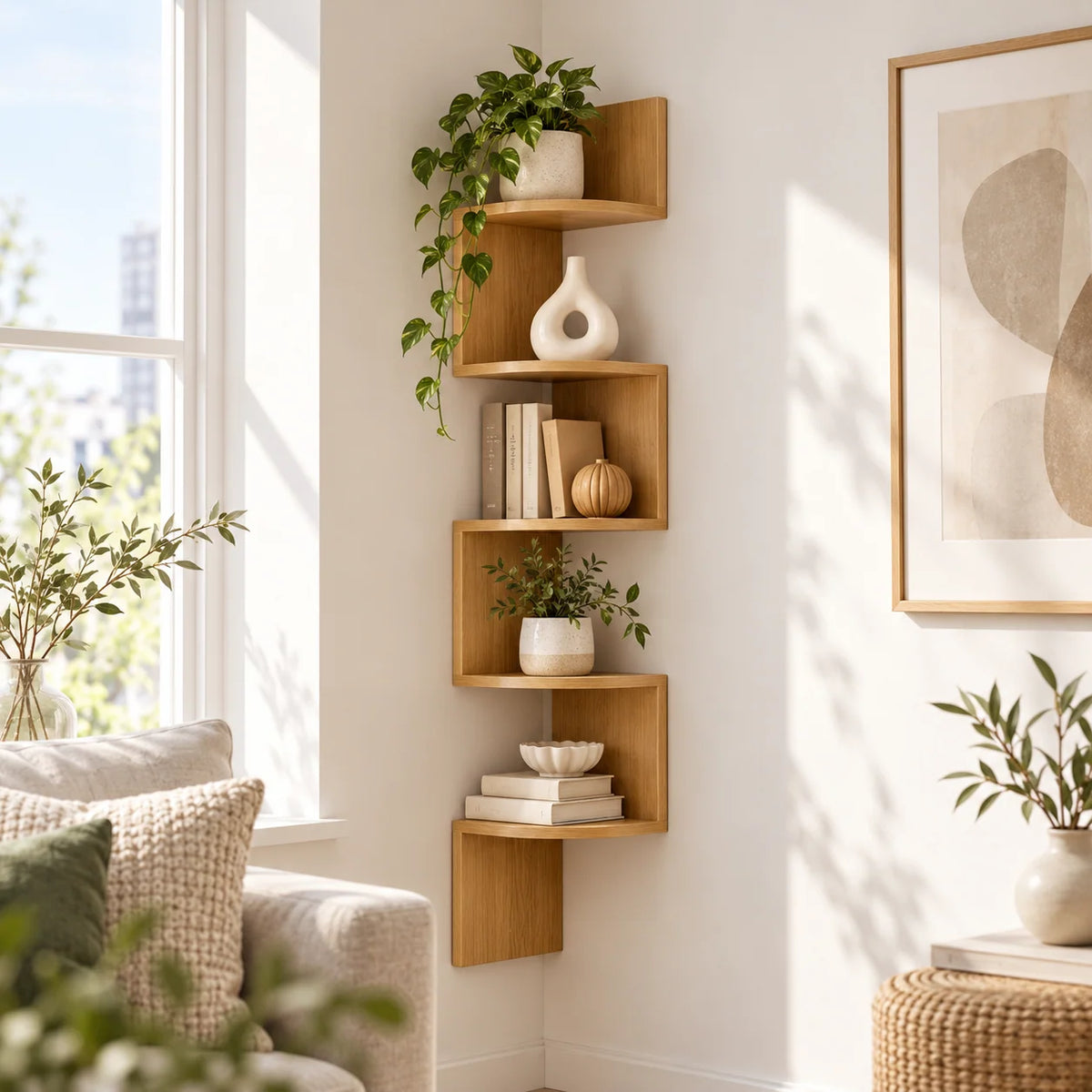 Corner Wall Shelf Multi-Tier Space-Saving Display Storage