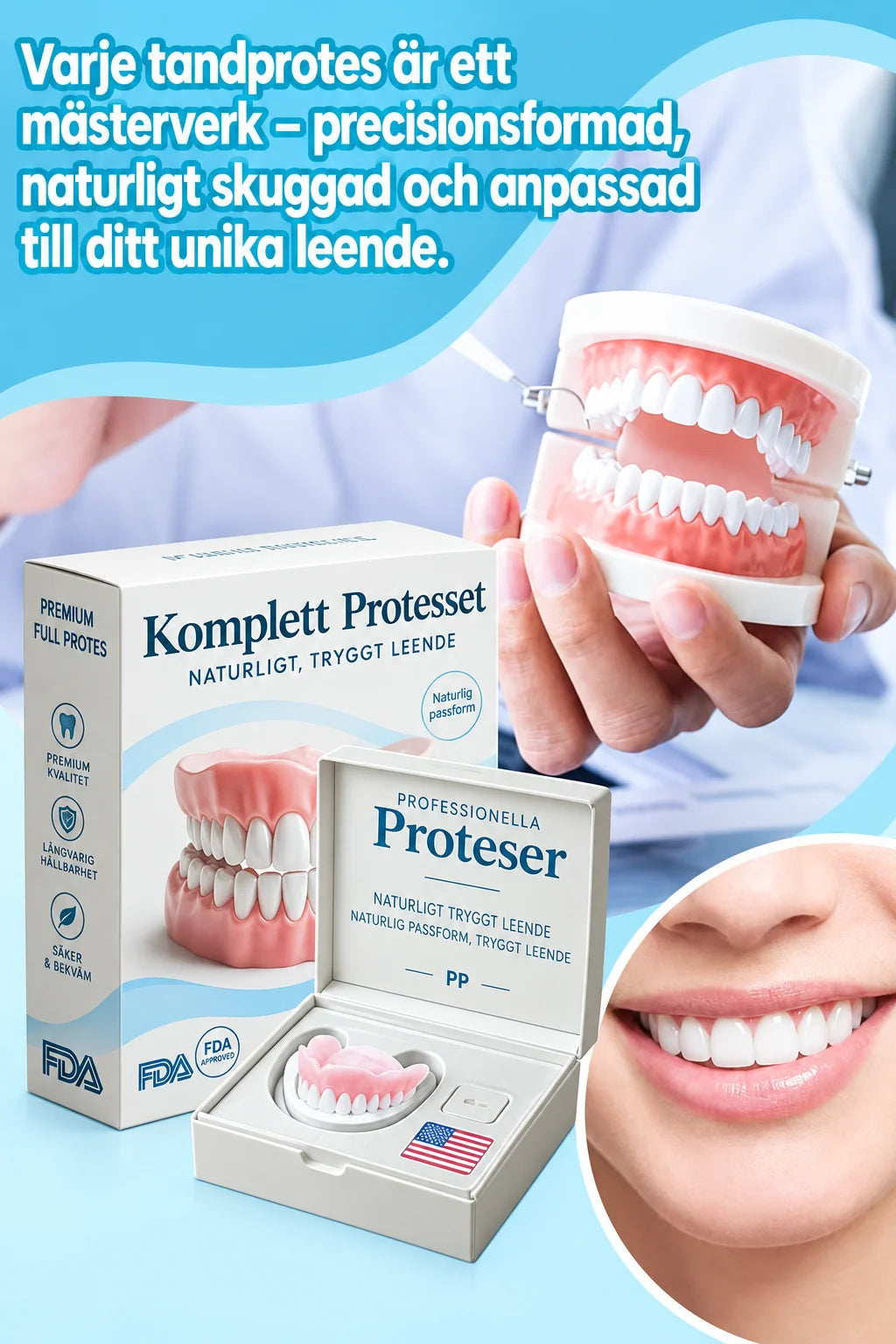 Cosmetic Denture Kit Moldable Warm-Water Fit Upper & Lower Set