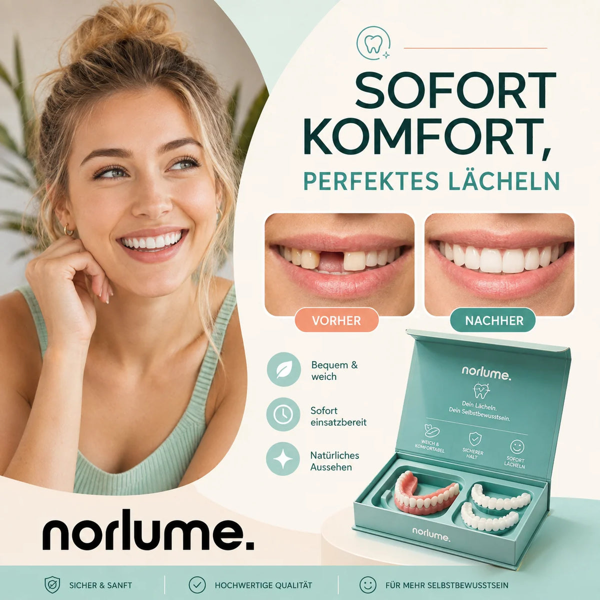 Cosmetic Denture Set Flexible Silicone Reusable Upper & Lower Fit
