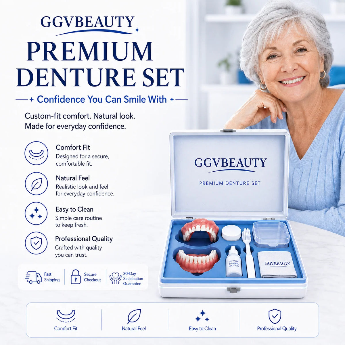 Cosmetic Denture Set Upper & Lower Adjustable Fit