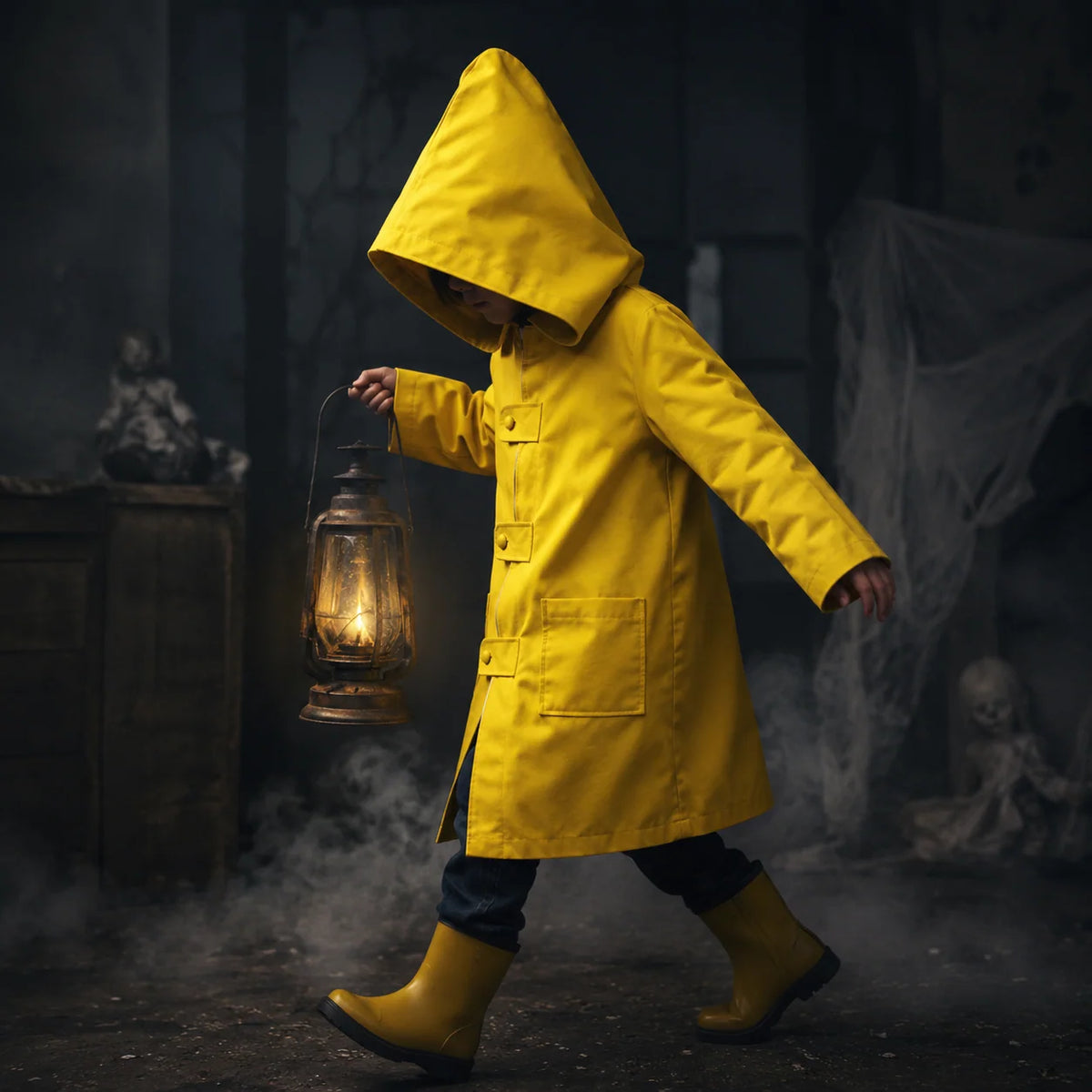 Cosplay Costume Jacket Yellow Hooded Front Zipper
