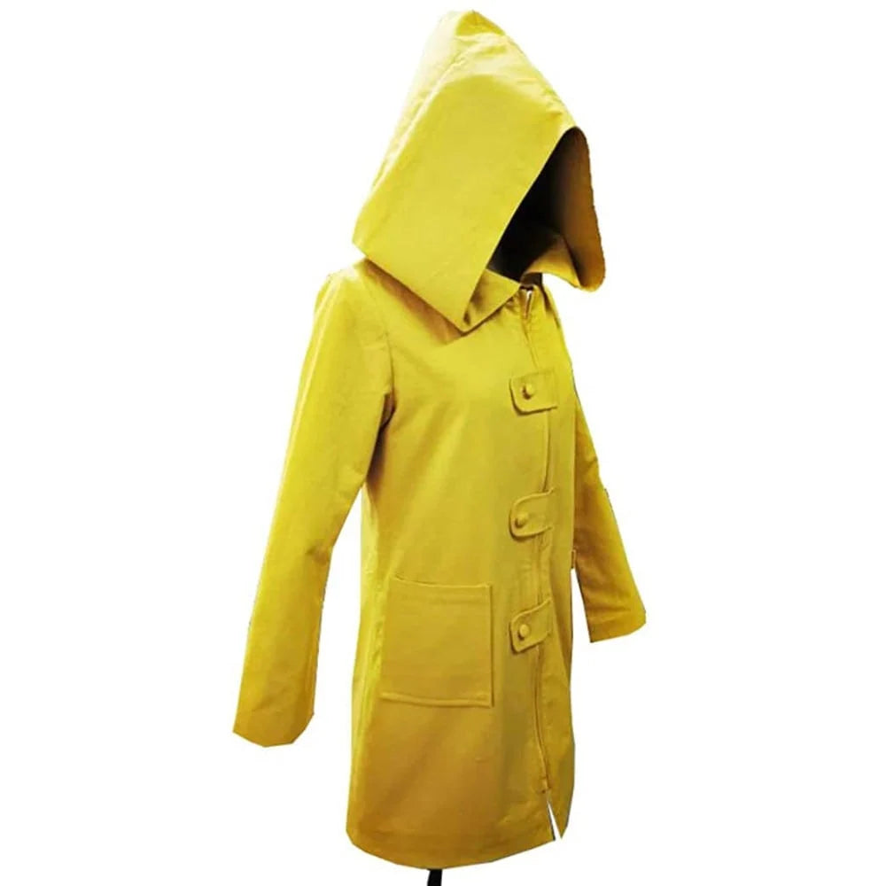 Cosplay Costume Jacket Yellow Hooded Front Zipper