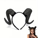 Costume Accessory Set Feathered Horn Headband & Lace Choker