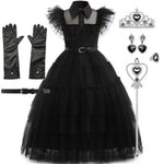 Costume Dress Black Gothic Layered Tulle White Collar