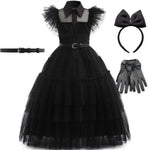 Costume Dress Black Gothic Layered Tulle White Collar