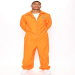Costume Jumpsuit Orange Chest Print Front Closure