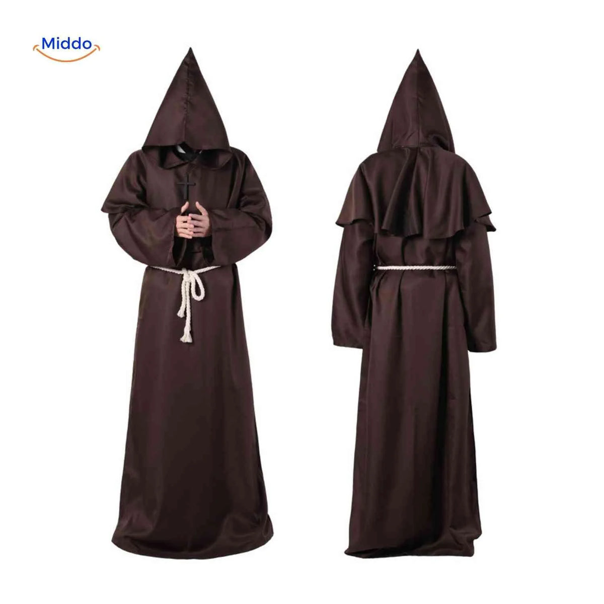 Costume Robe Hooded Floor-Length Adjustable Rope Belt