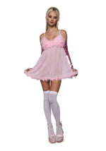 Costume Set Three-Piece Sheer Feather-Trim Nightie