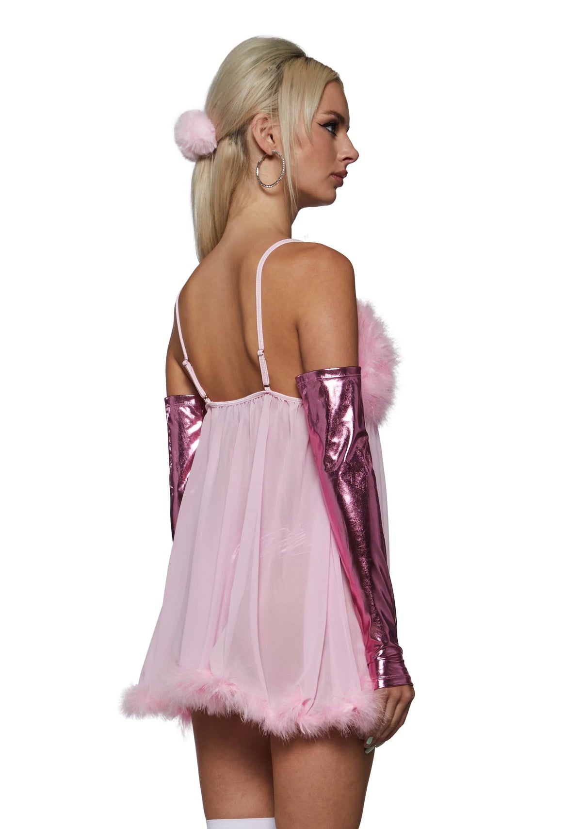 Costume Set Three-Piece Sheer Feather-Trim Nightie