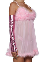 Costume Set Three-Piece Sheer Feather-Trim Nightie